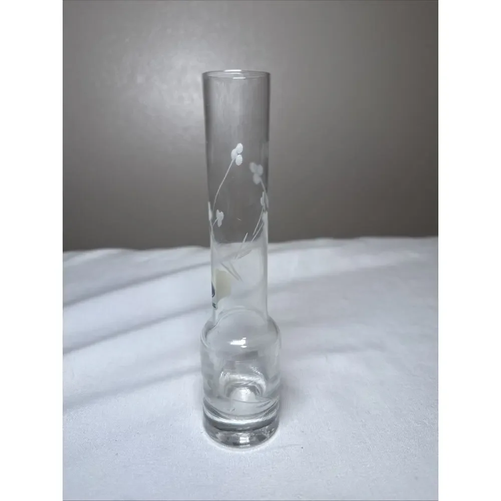 DUISKE Irish Handcut Etched Frosted Floral Design Leaves Clear Glass Vase 6” EUC